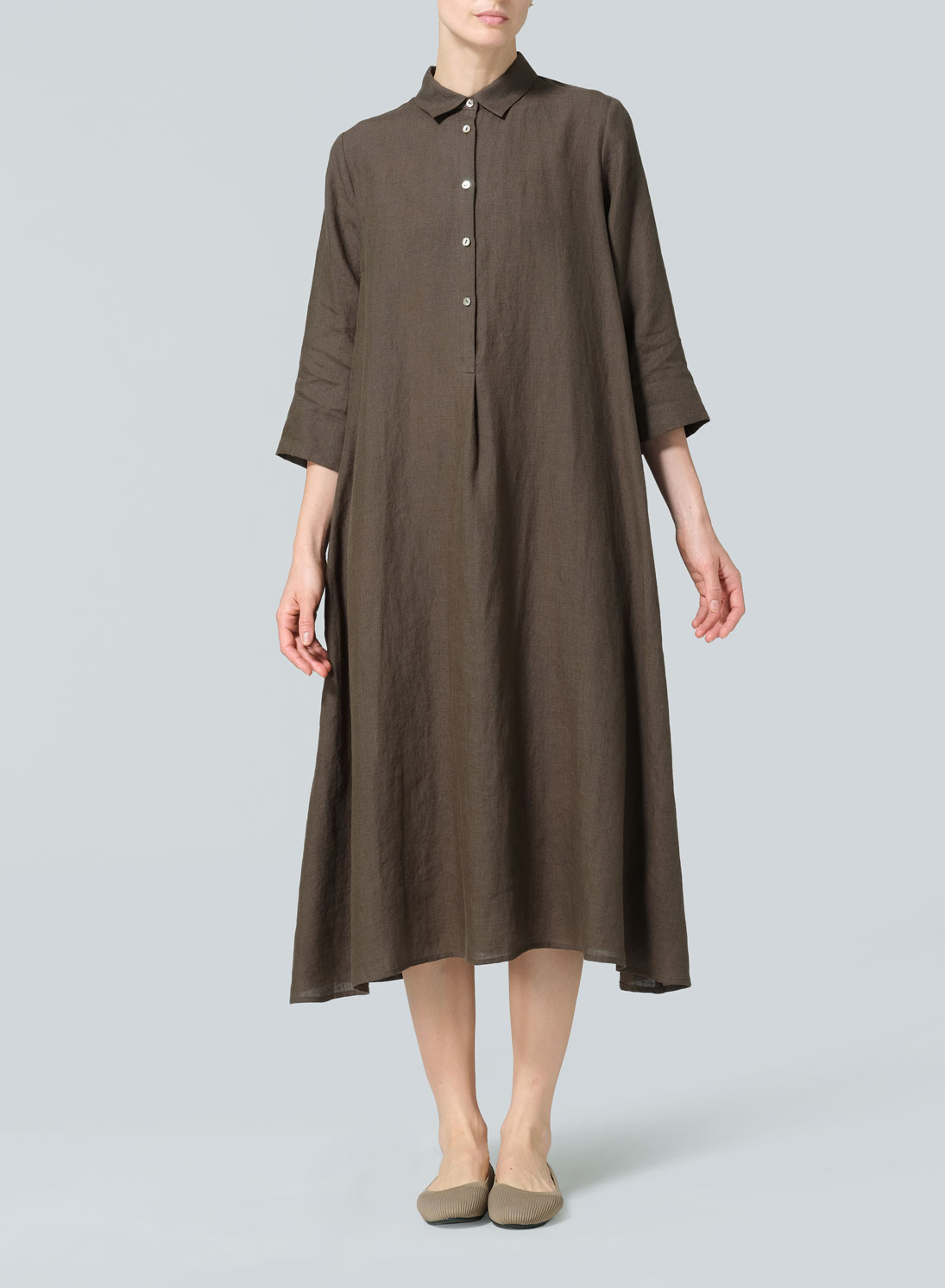 Linen A-Line Midi Shirt Dress