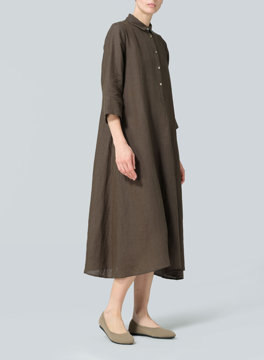 Linen A-Line Midi Shirt Dress