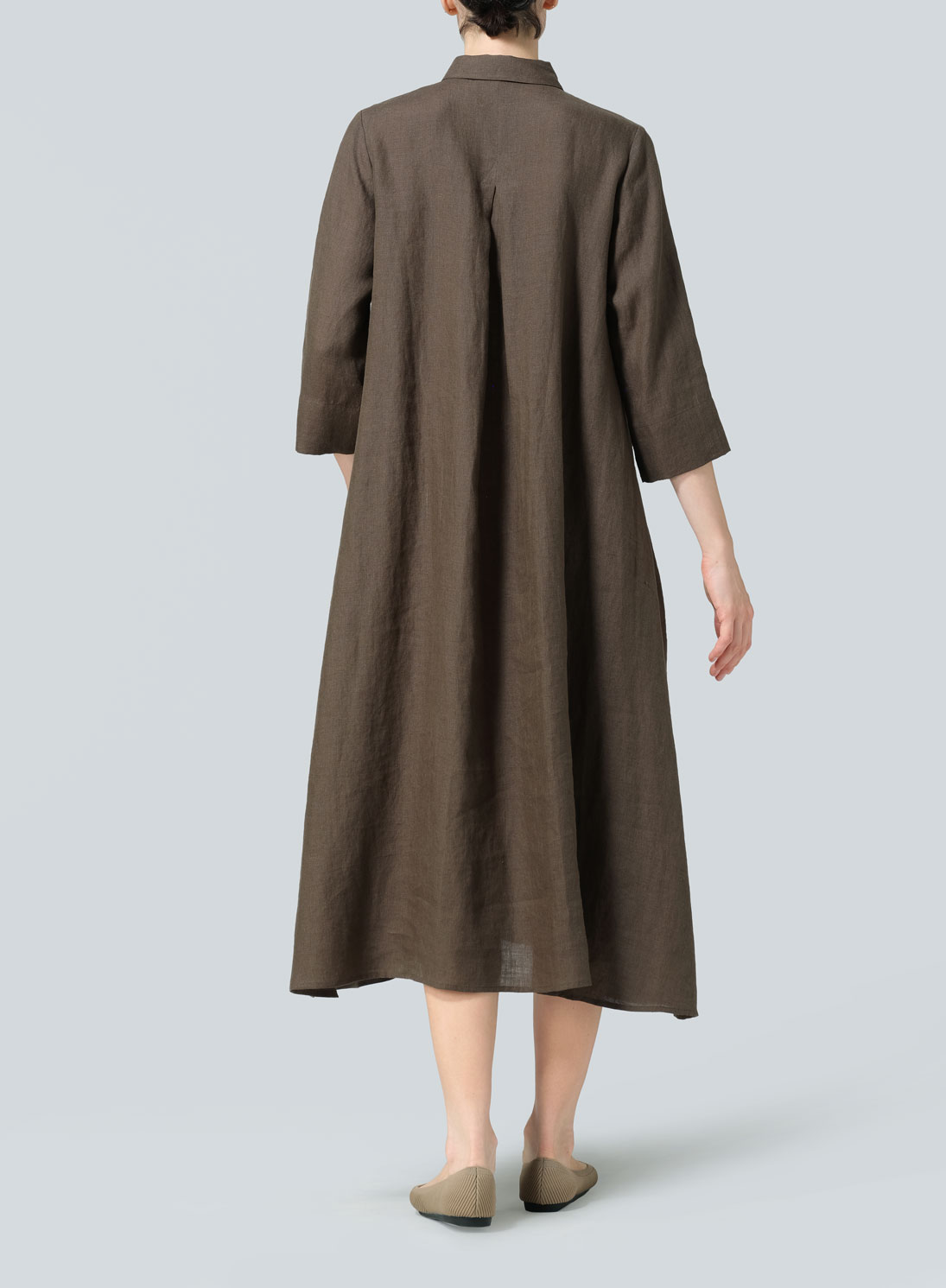Linen A-Line Midi Shirt Dress