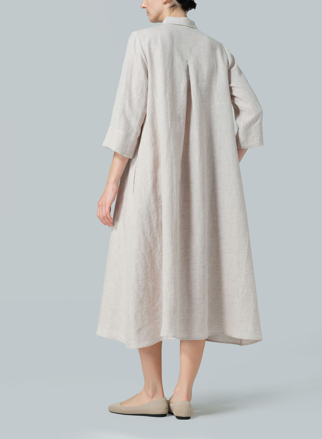 Linen A-Line Midi Shirt Dress