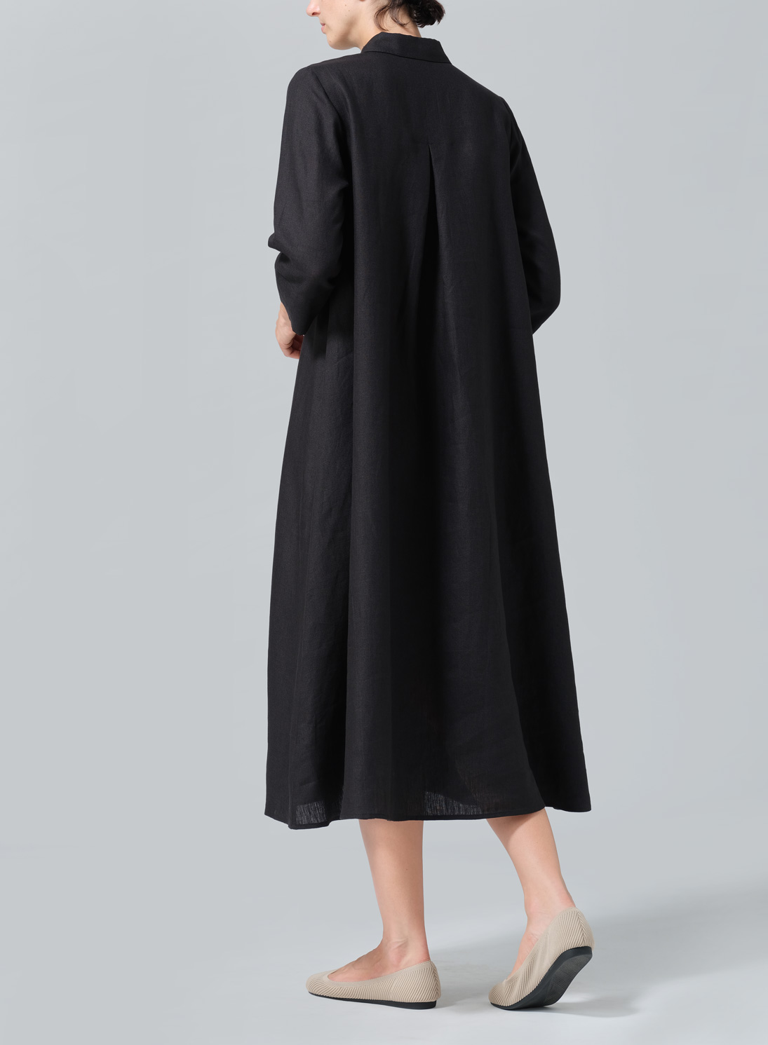 Linen A-Line Midi Shirt Dress