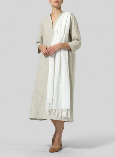 Linen Hand-crafted White Long Scarf