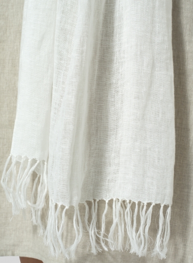 Linen Hand-crafted White Long Scarf