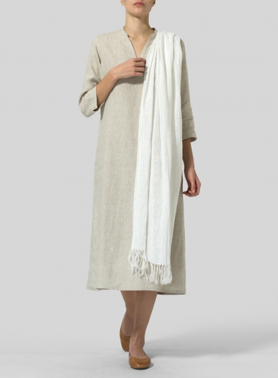 Linen Hand-crafted White Long Scarf