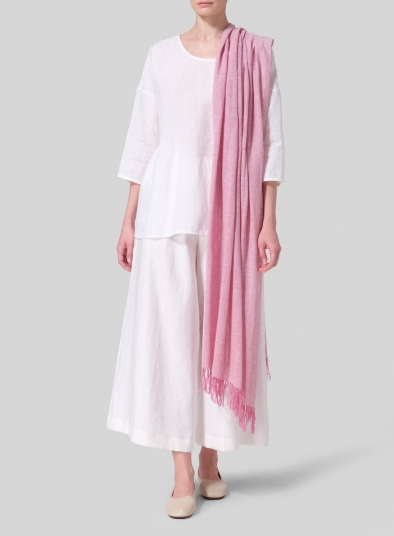 Linen Hand-crafted Two Tone Pink Long Scarf