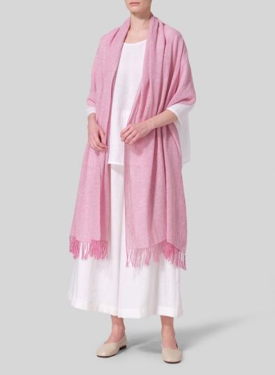 Linen Hand-crafted Two Tone Pink Long Scarf