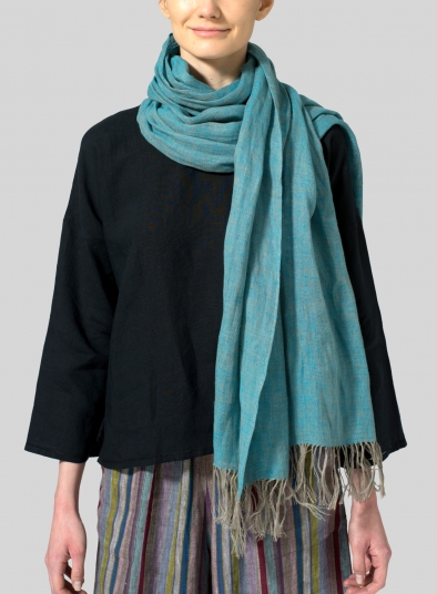 Linen Hand-crafted Teal Long Scarf
