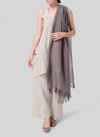 Linen Hand-crafted Two Tone Brown Long Scarf