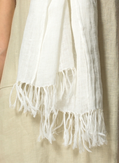 Linen Hand-crafted Soft White Long Scarf
