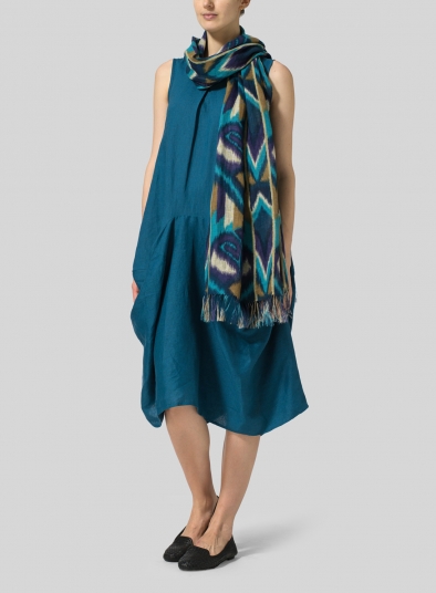 Linen Printed Artisan Fringe Long Scarf