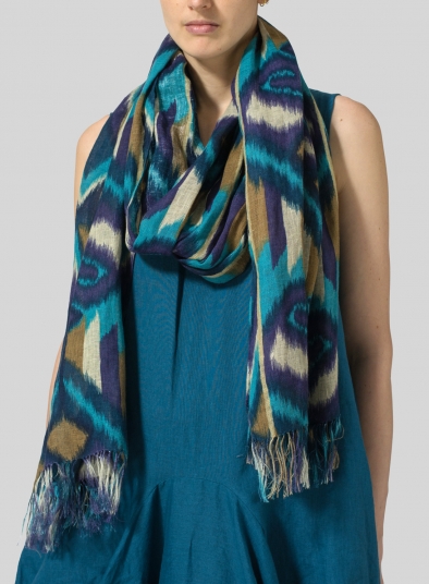 Linen Printed Artisan Fringe Long Scarf