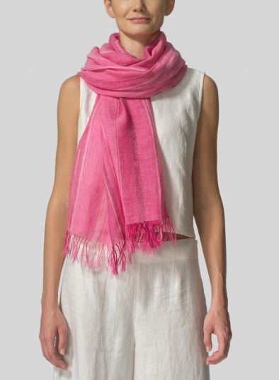 Linen Hand-crafted Pink Stripe Long Scarf