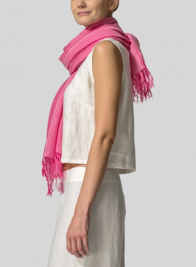 Linen Hand-crafted Pink Stripe Long Scarf