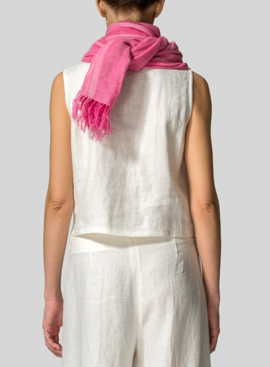 Linen Hand-crafted Pink Stripe Long Scarf