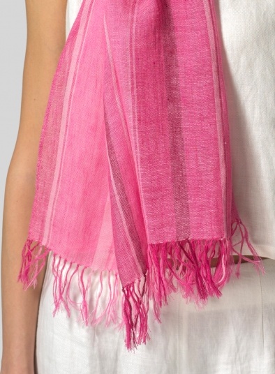 Linen Hand-crafted Pink Stripe Long Scarf