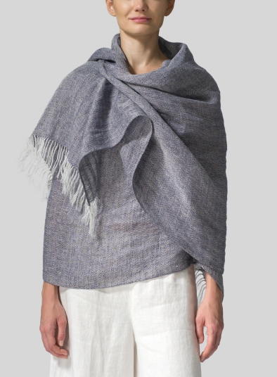 Linen Hand-crafted Two Tone Blue Long Scarf