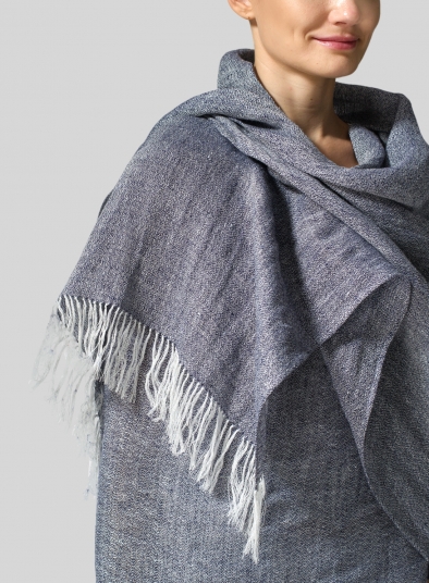 Linen Hand-crafted Two Tone Blue Long Scarf