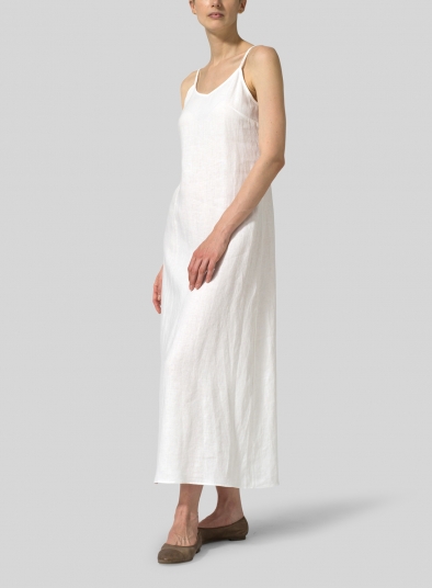 Linen Spaghetti Strap Extra Long Dress 