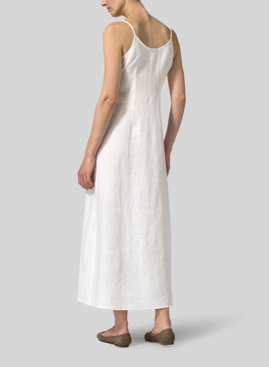 Linen Spaghetti Strap Extra Long Dress 