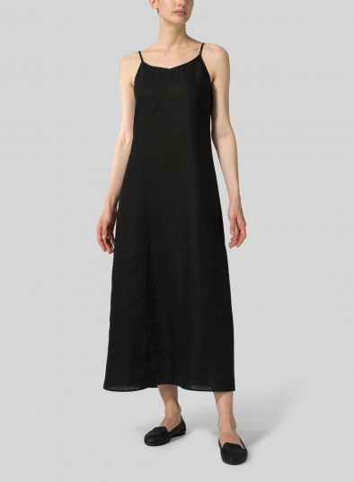 Linen Spaghetti Strap Extra Long Dress 