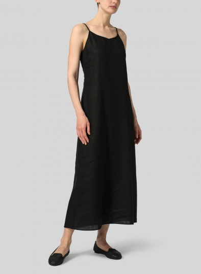Linen Spaghetti Strap Extra Long Dress 