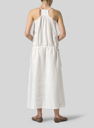 Linen Half Button-Down Sleeveless Dress