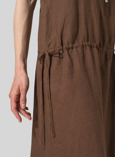 Linen Half Button-Down Sleeveless Dress