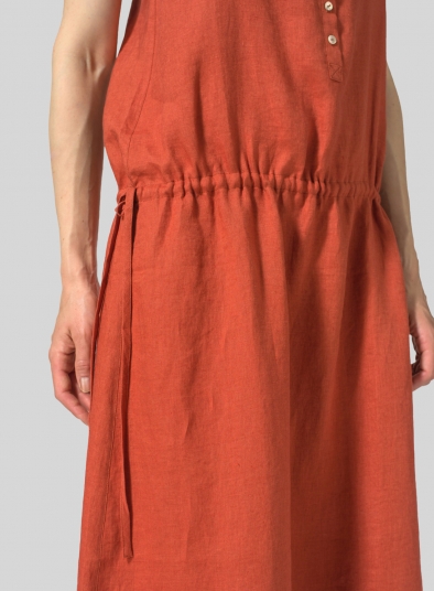 Linen Half Button-Down Sleeveless Dress