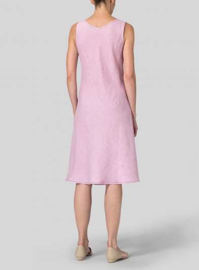 Vivid Linen Bias Cut Sleeveless Short Dress
