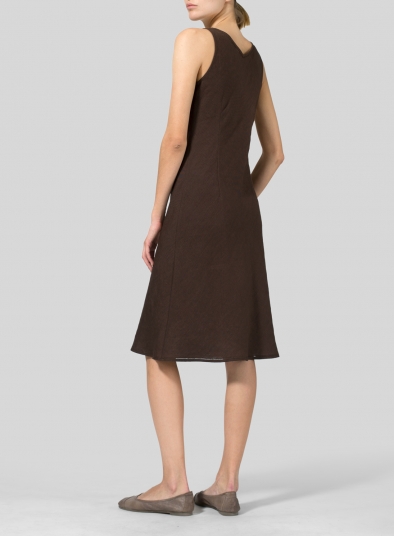 Vivid Linen Bias Cut Sleeveless Short Dress