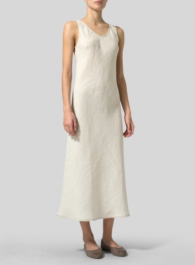 Linen Bias Cut Sleeveless Long Dress