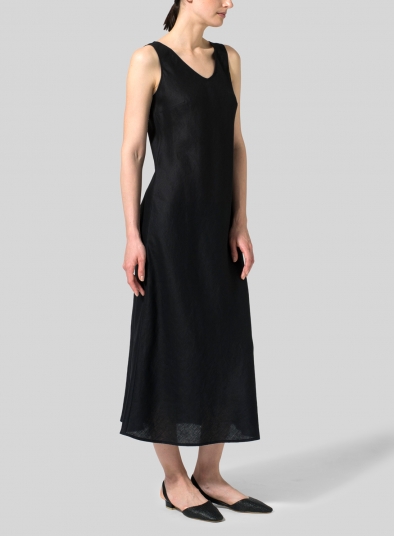 Linen Bias Cut Sleeveless Long Dress