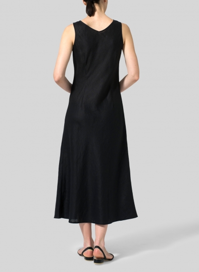 Linen Bias Cut Sleeveless Long Dress