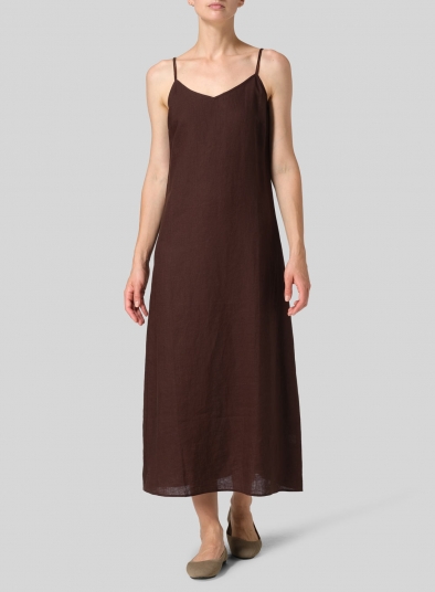 Linen Spaghetti Strap Slim Fit Long Dress