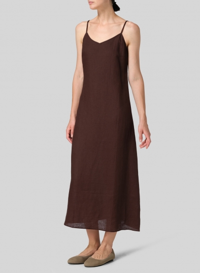 Linen Spaghetti Strap Slim Fit Long Dress