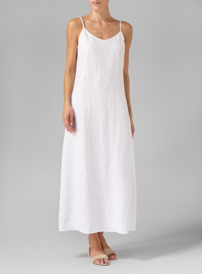 Linen Spaghetti Strap Long Dress 