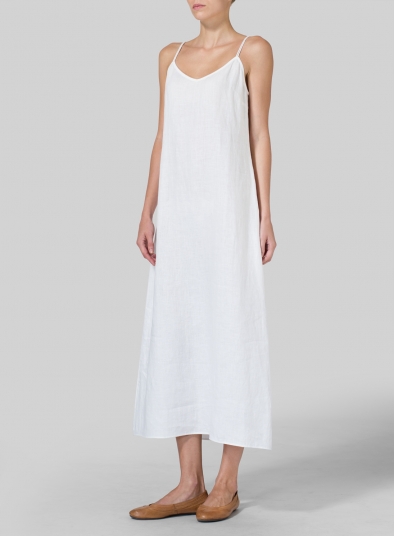 Linen Spaghetti Strap Long Dress 