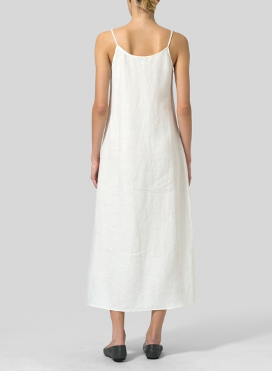 Soft White Linen Sleeveless Long Dress