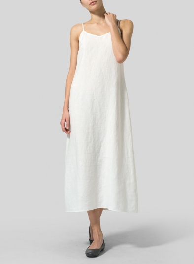 Linen Spaghetti Strap Long Dress 