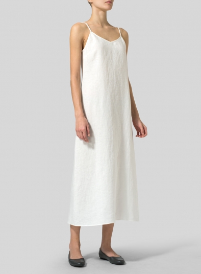 Linen Spaghetti Strap Long Dress 