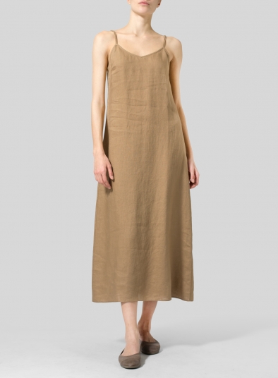 Linen Spaghetti Strap Long Dress 