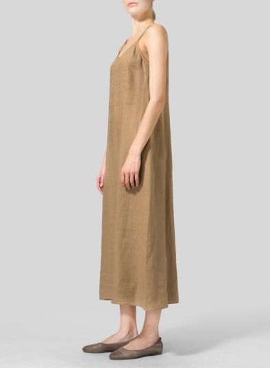 Linen Spaghetti Strap Long Dress 