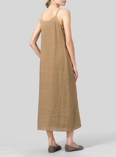 Linen Spaghetti Strap Long Dress 