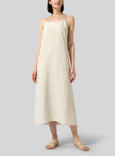 Linen Spaghetti Strap Long Dress 