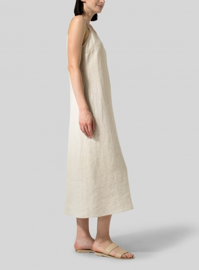Linen Spaghetti Strap Long Dress 