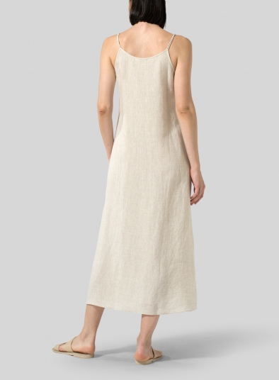Linen Spaghetti Strap Long Dress 