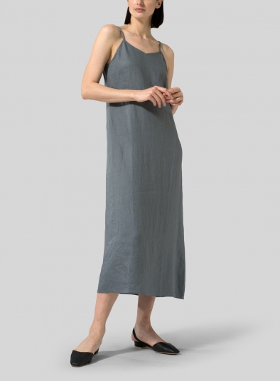 Linen Spaghetti Strap Long Dress 