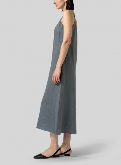 Linen Spaghetti Strap Long Dress 