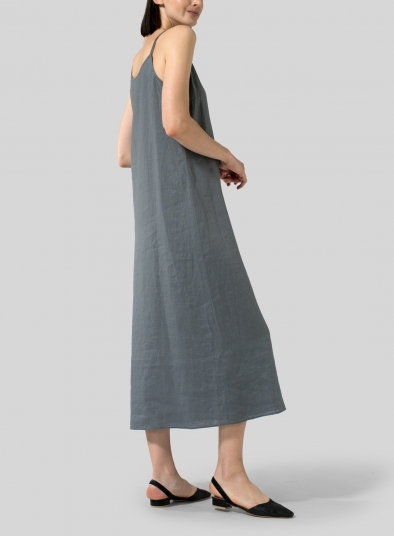 Linen Spaghetti Strap Long Dress 