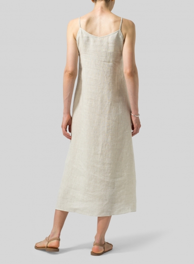 Linen Spaghetti Strap Long Dress 